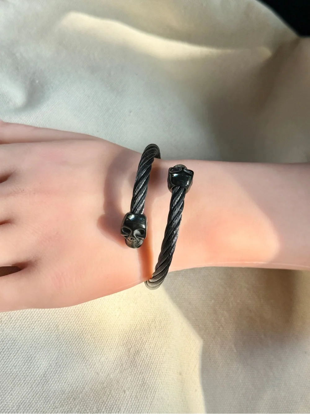 Black Skull Cable Cuff Bracelet